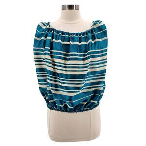 Trina Turk Satin Bobble Top Aqua Blue Striped Tank Womens Medium